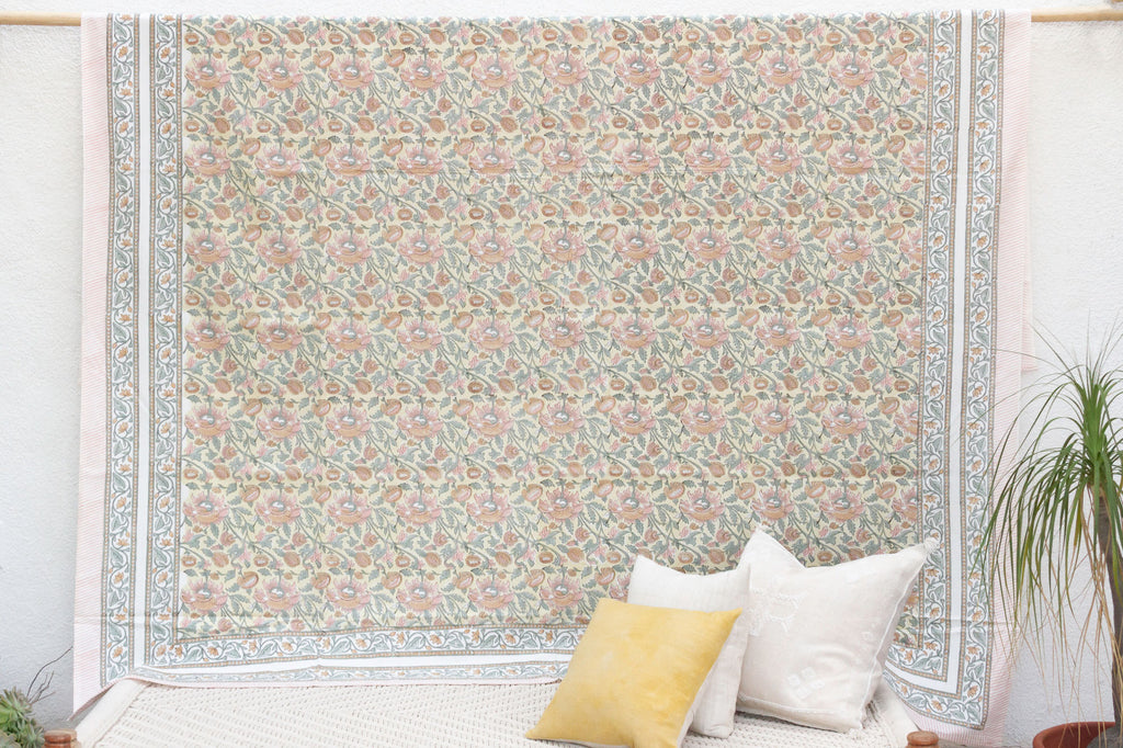 Rajastani Desert, Hand Blockprint Cotton Coverlet