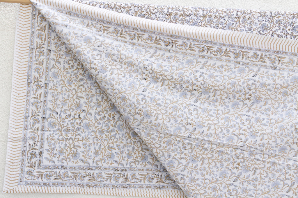 Azure Vine, Hand Blockprint Cotton Coverlet