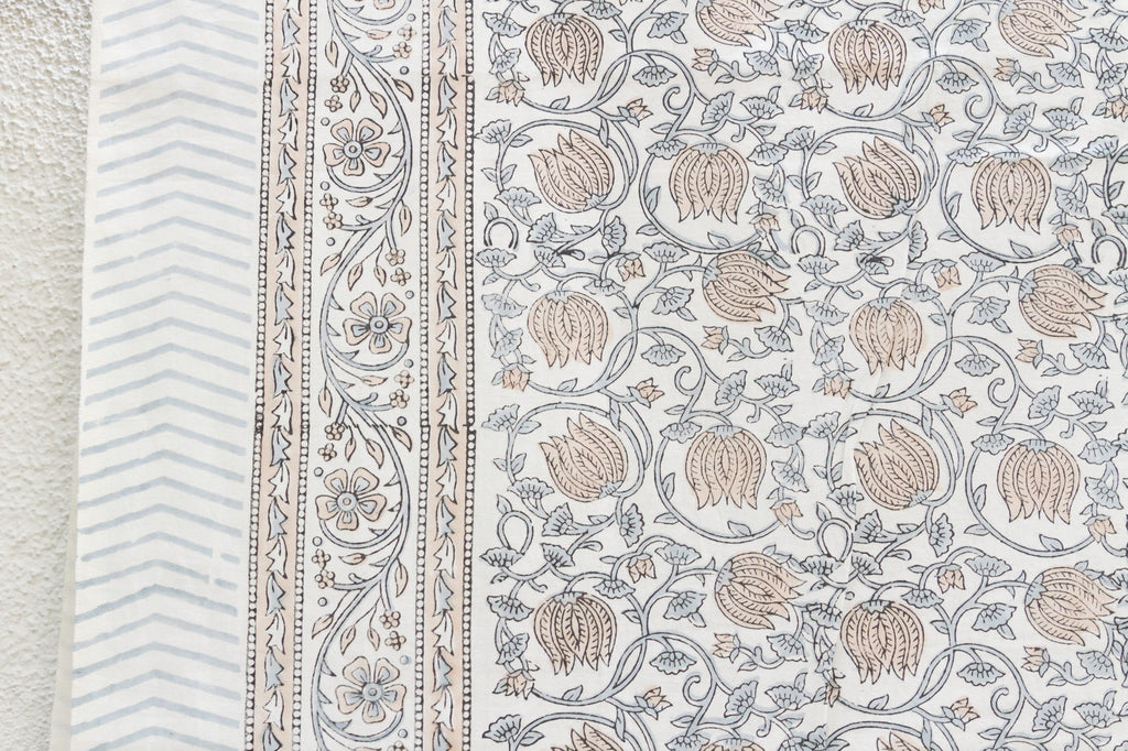 Soft Floral, Hand Blockprint Cotton Coverlet