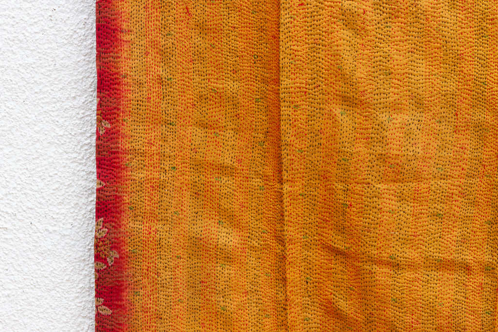 Saffron Silk Kantha Reversible Throw