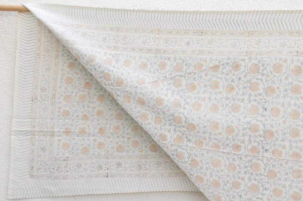 Soft Floral, Hand Blockprint Cotton Coverlet