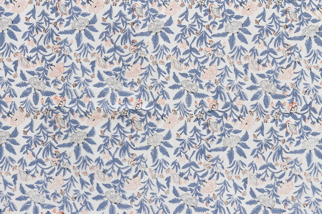 Blue & Orange Spice, Hand Blockprint Cotton Coverlet