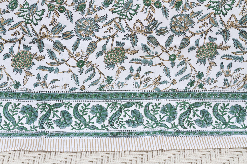 Emerald Serenity, Hand Blockprint Cotton Coverlet