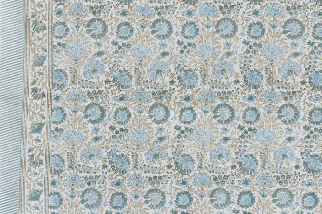 Coastal Breeze Bloom, Hand Blockprint Cotton Coverlet