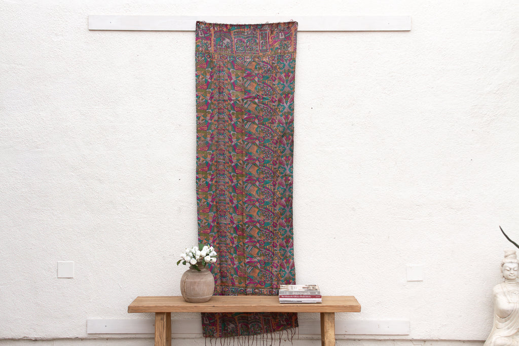 Vibrant Jewel Silk Kantha Reversible Throw