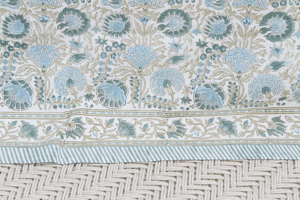 Coastal Breeze Bloom, Hand Blockprint Cotton Coverlet