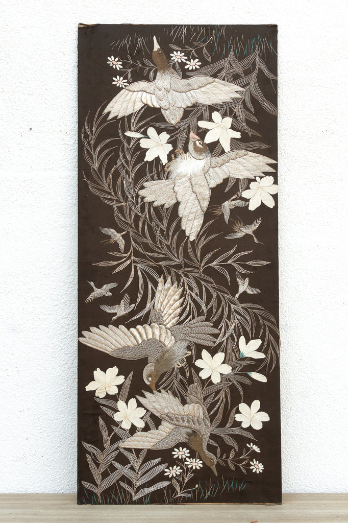 Mid-Century Embroidered Flying Birds Textile Art (Trade)