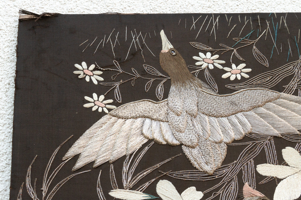 Mid-Century Embroidered Flying Birds Textile Art (Trade)