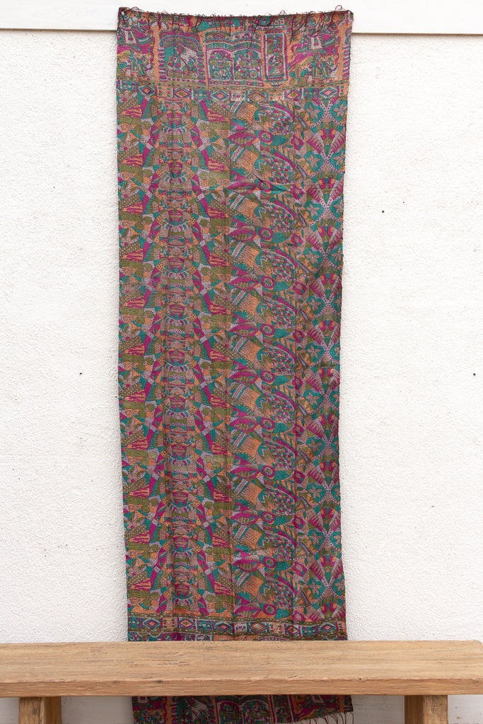 Vibrant Jewel Silk Kantha Reversible Throw