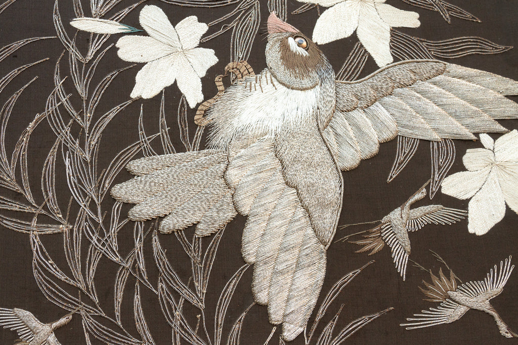 Mid-Century Embroidered Flying Birds Textile Art (Trade)