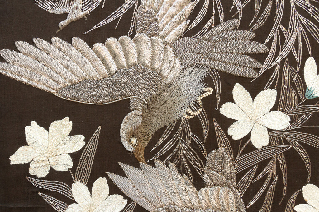 Mid-Century Embroidered Flying Birds Textile Art (Trade)