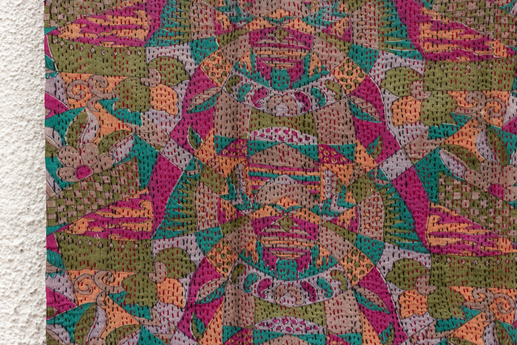 Vibrant Jewel Silk Kantha Reversible Throw