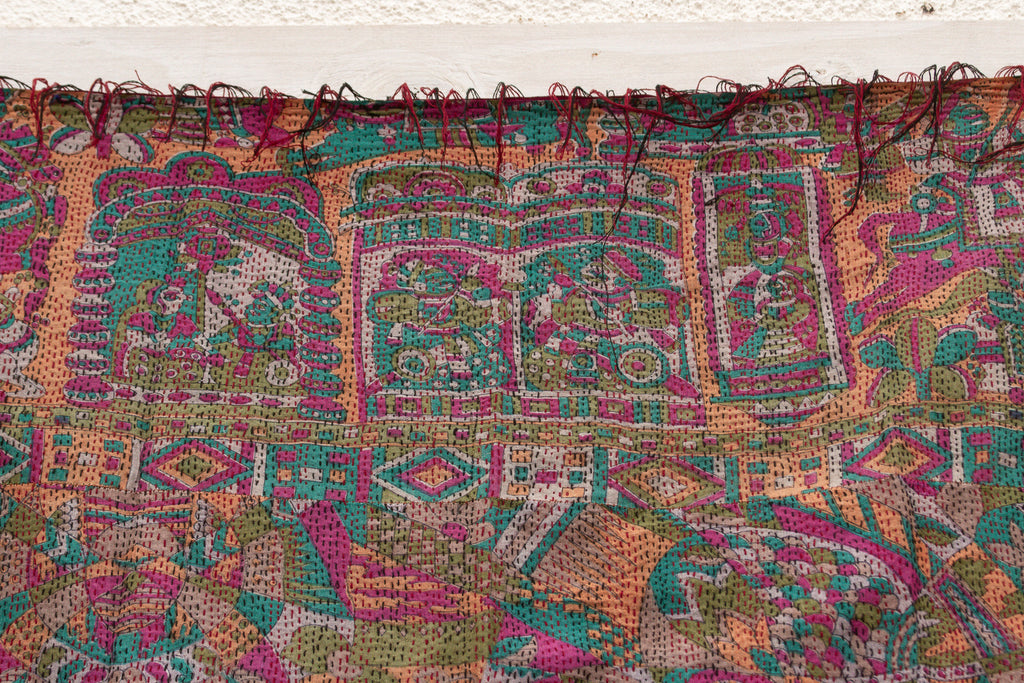 Vibrant Jewel Silk Kantha Reversible Throw