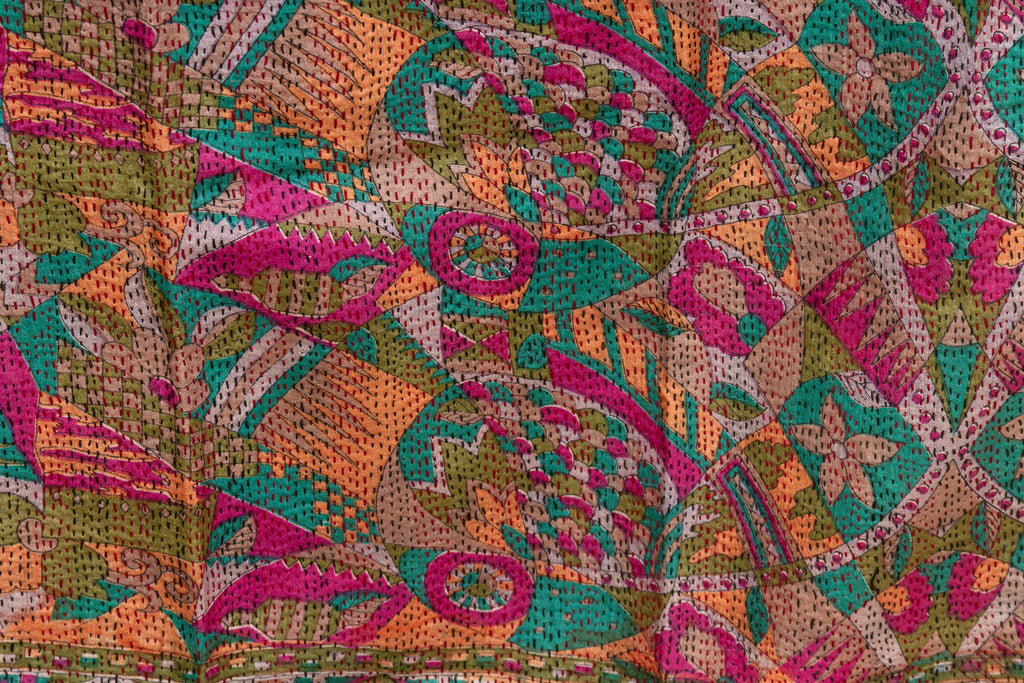 Vibrant Jewel Silk Kantha Reversible Throw