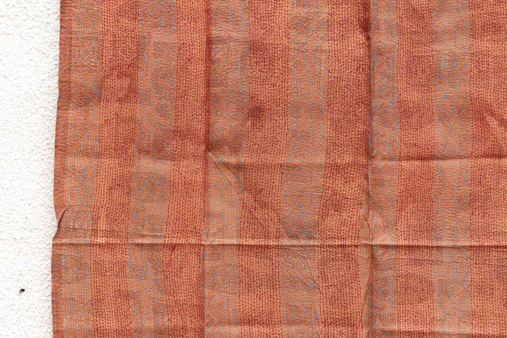 Rust Stripe Silk Kantha Reversible Throw