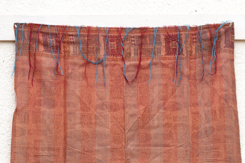 Rust Stripe Silk Kantha Reversible Throw