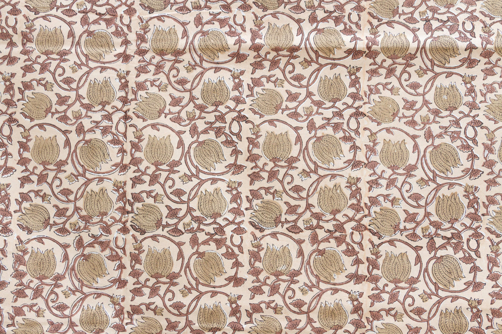 Spice Route Blossom, Hand Blockprint Cotton Coverlet