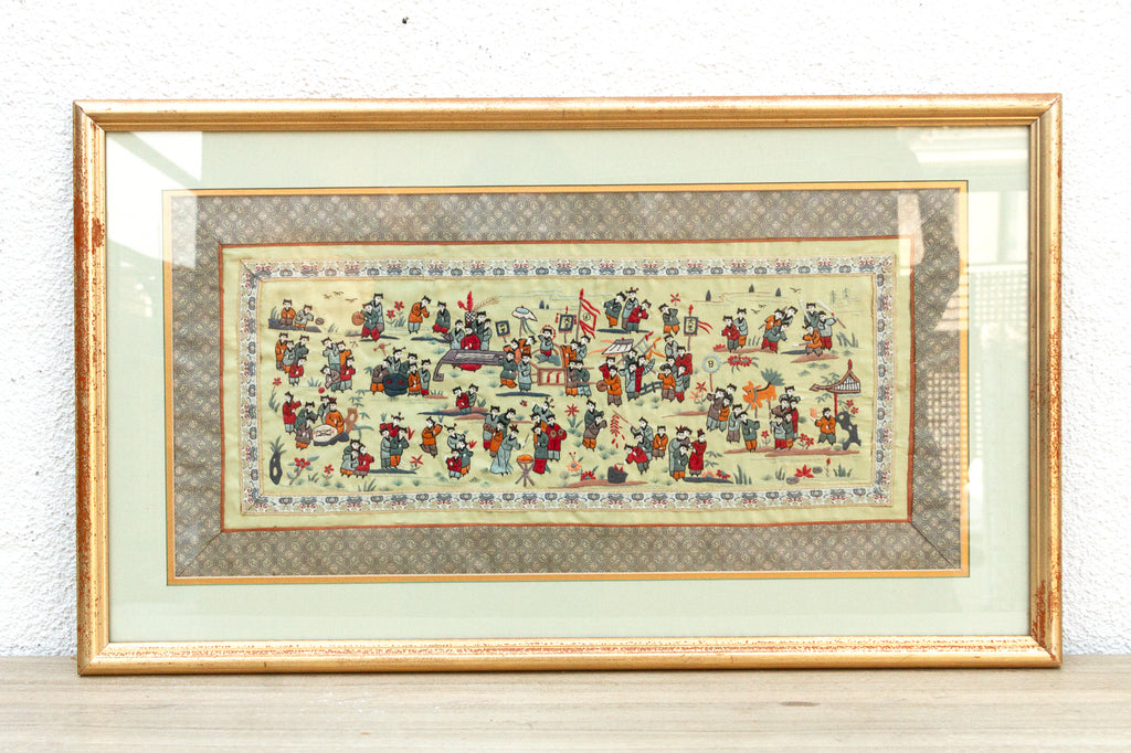 Antique Framed Grand Procession Embroidery (Trade)