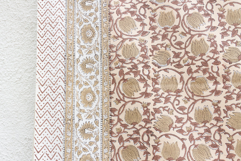 Spice Route Blossom, Hand Blockprint Cotton Coverlet