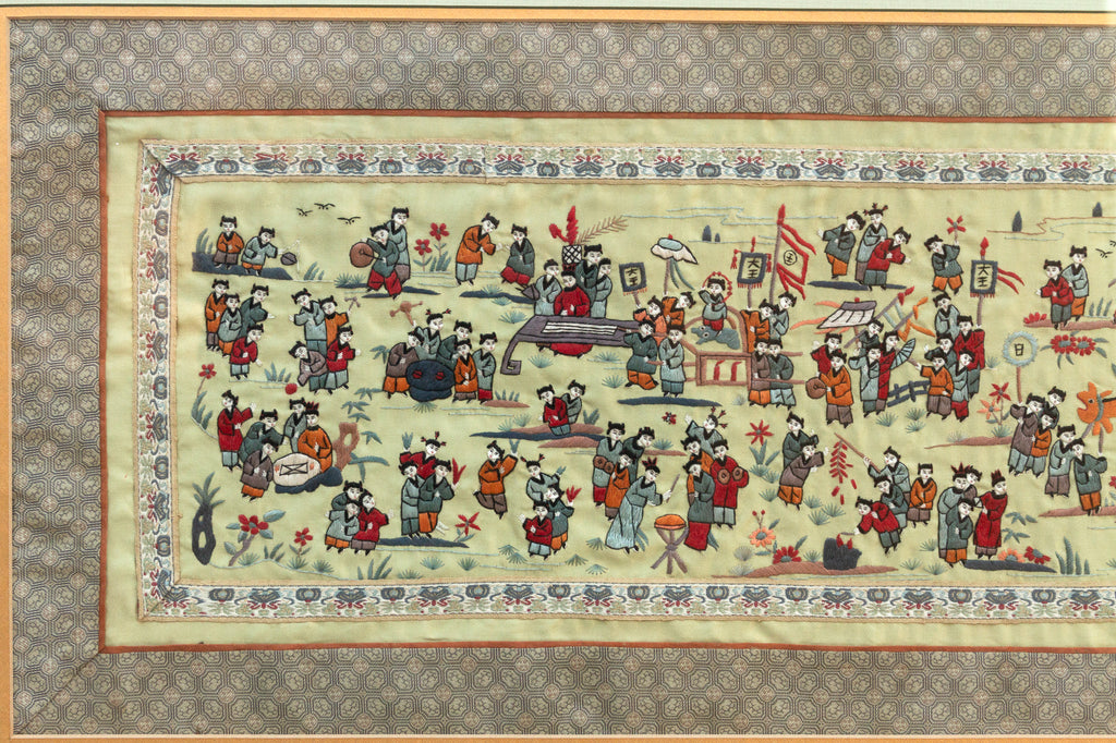Antique Framed Grand Procession Embroidery (Trade)