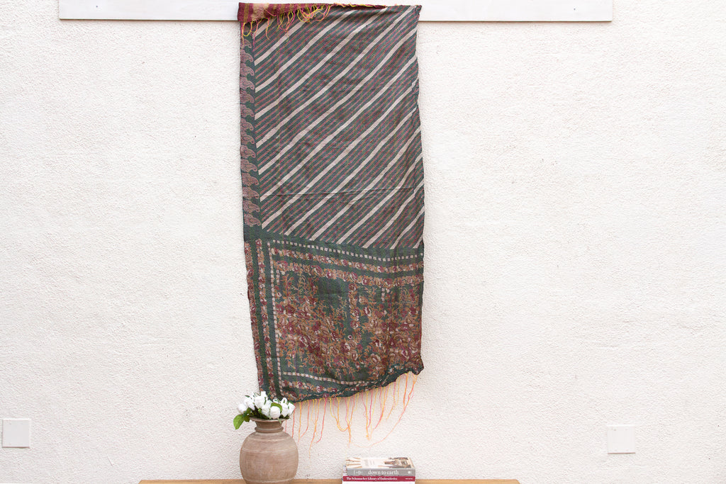 Floral Border Silk Kantha Reversible Throw