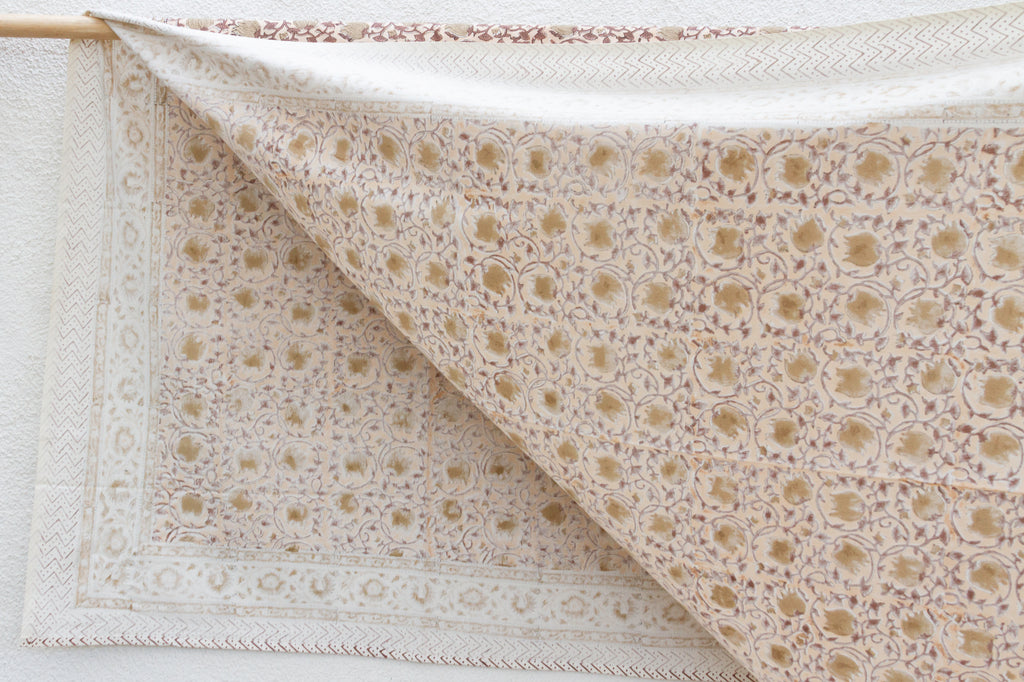 Spice Route Blossom, Hand Blockprint Cotton Coverlet