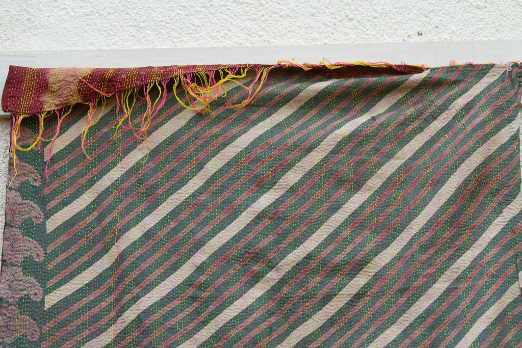 Floral Border Silk Kantha Reversible Throw