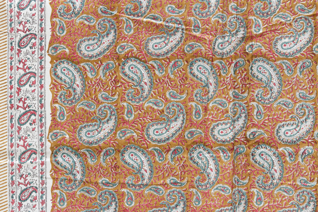 Teal Paisley, Hand Blockprint Cotton Coverlet