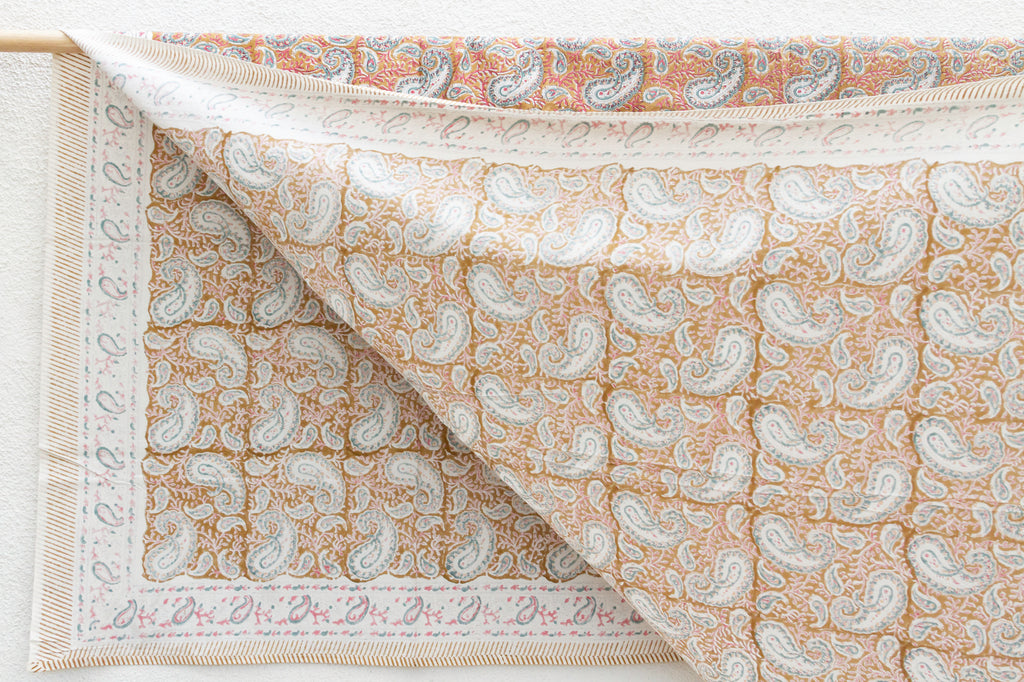 Teal Paisley, Hand Blockprint Cotton Coverlet