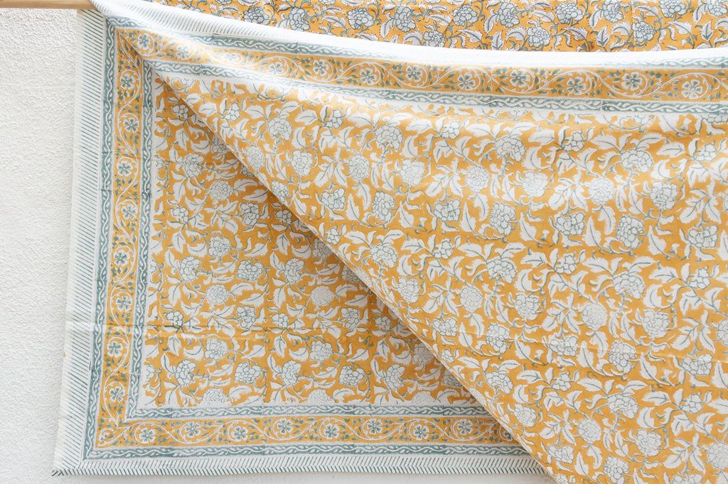 Bold Goldenrod, Hand Blockprint Cotton Coverlet