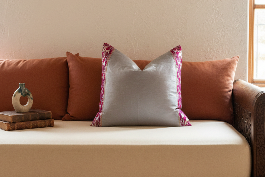 Spanish Silver Festive Silk Euro Pillow Cover