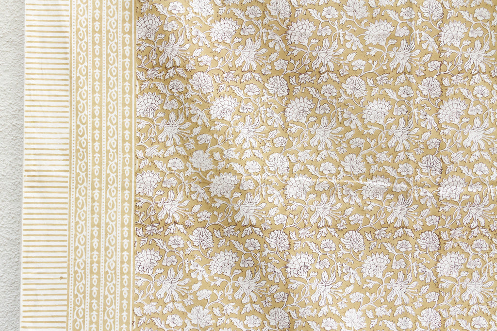 Sand & White, Hand Blockprint Cotton Coverlet