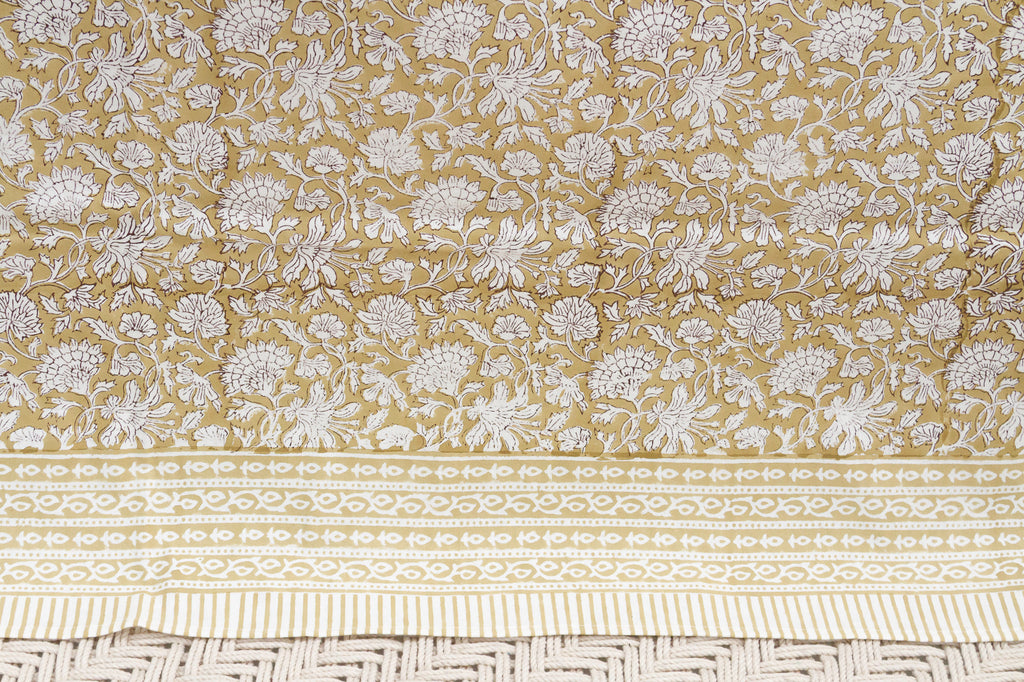 Sand & White, Hand Blockprint Cotton Coverlet