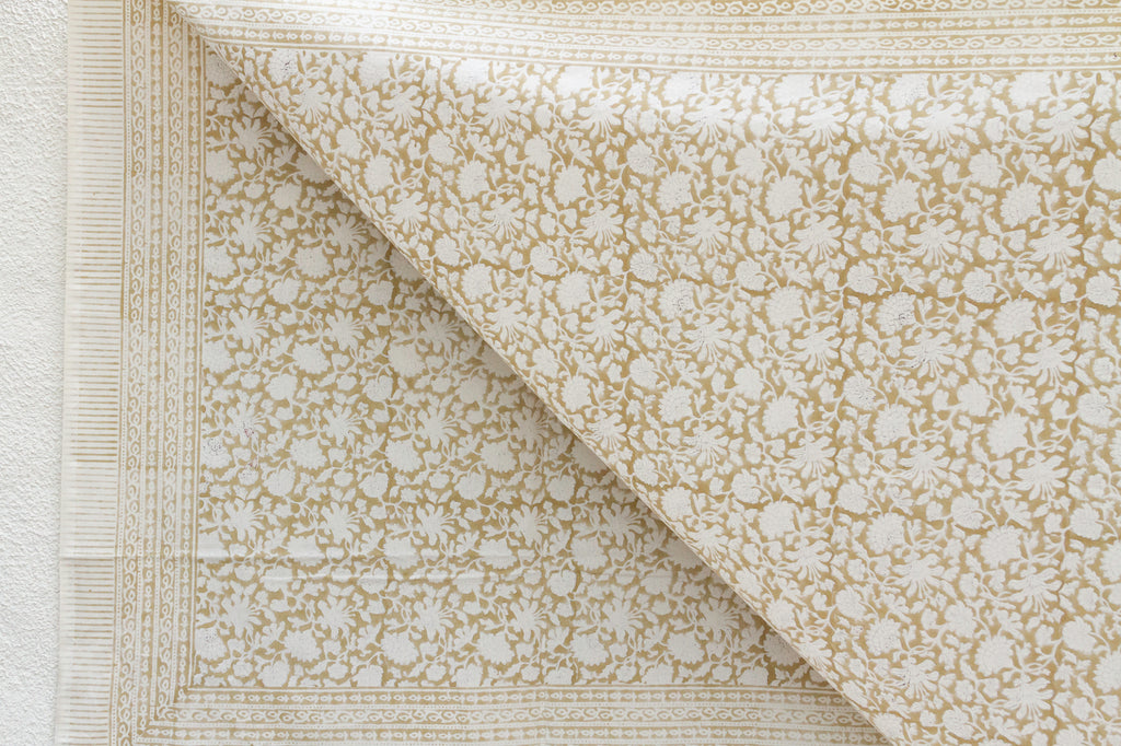 Sand & White, Hand Blockprint Cotton Coverlet