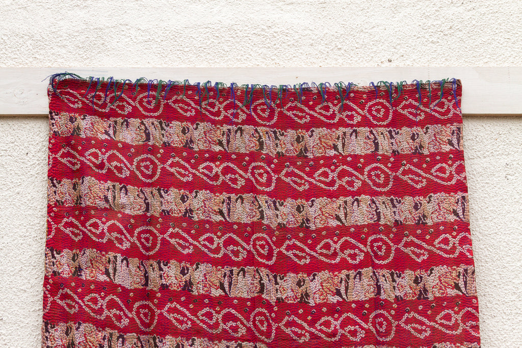 Tribal Red Silk Kantha Reversible Throw