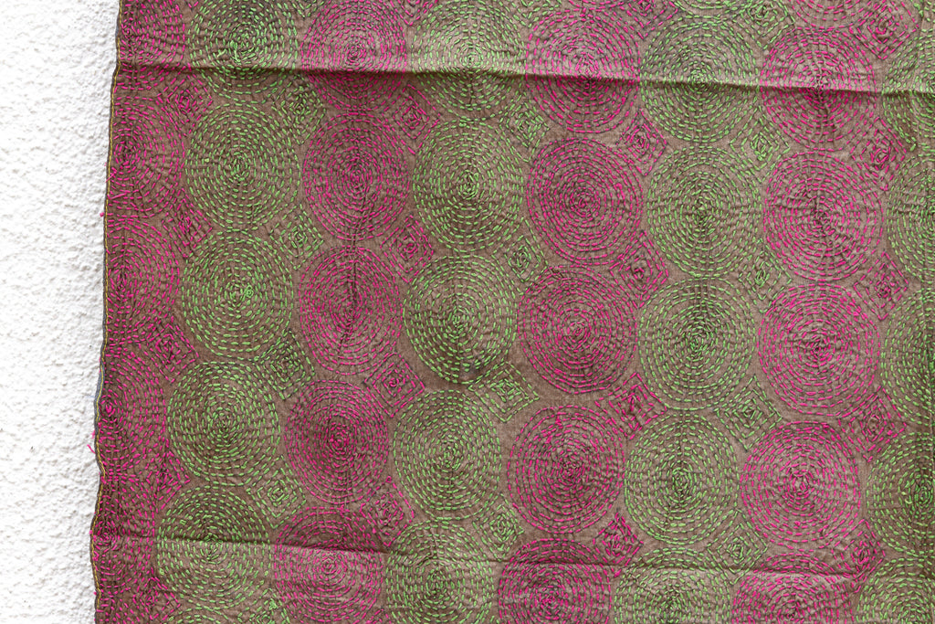 Burgundy & Green Silk Kantha Reversible Throw (Trade)