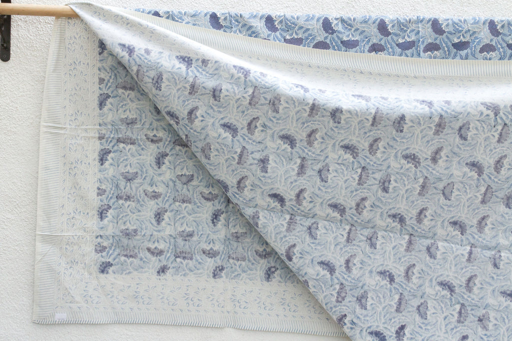 Blue Floral Dream, Hand Blockprint Cotton Coverlet