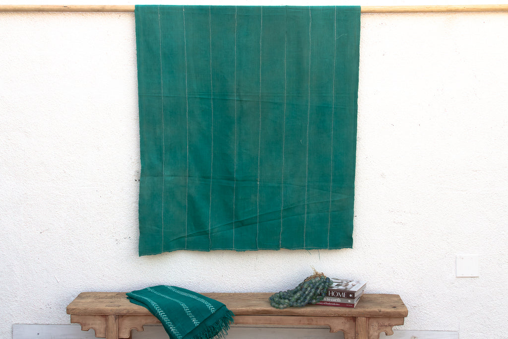 Vintage African Teal Stitched Path Throw
