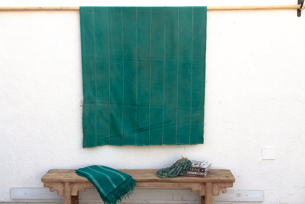 Vintage African Teal Stitched Path Throw