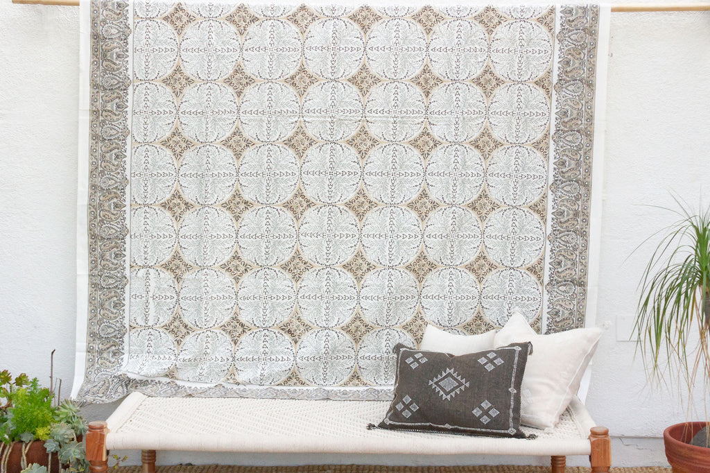 Paisley Medallion, Hand Blockprint Cotton Coverlet