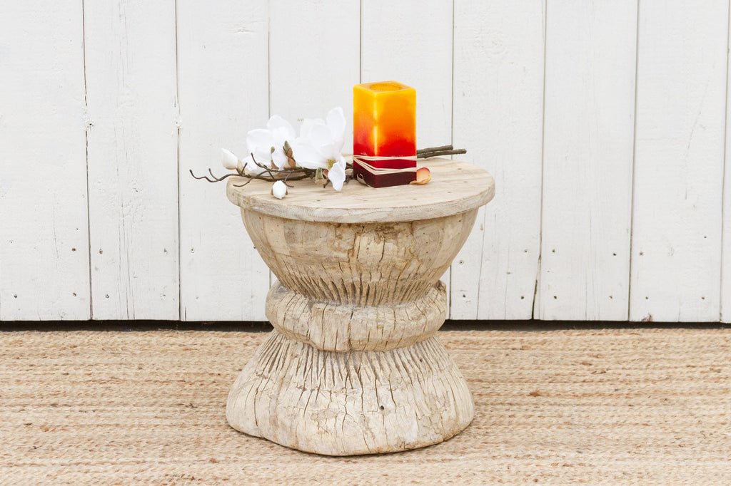 Carved Semi-Oxidized Okhali Side Table