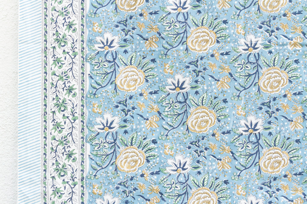 Sunrise Bloom, Hand Blockprint Cotton Coverlet