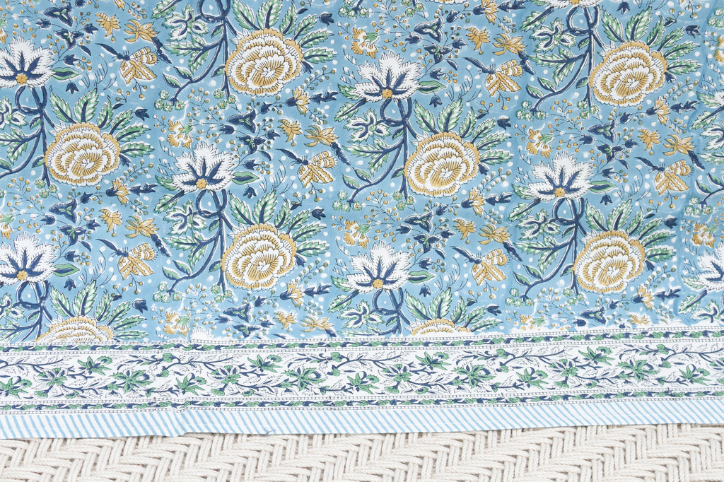 Sunrise Bloom, Hand Blockprint Cotton Coverlet