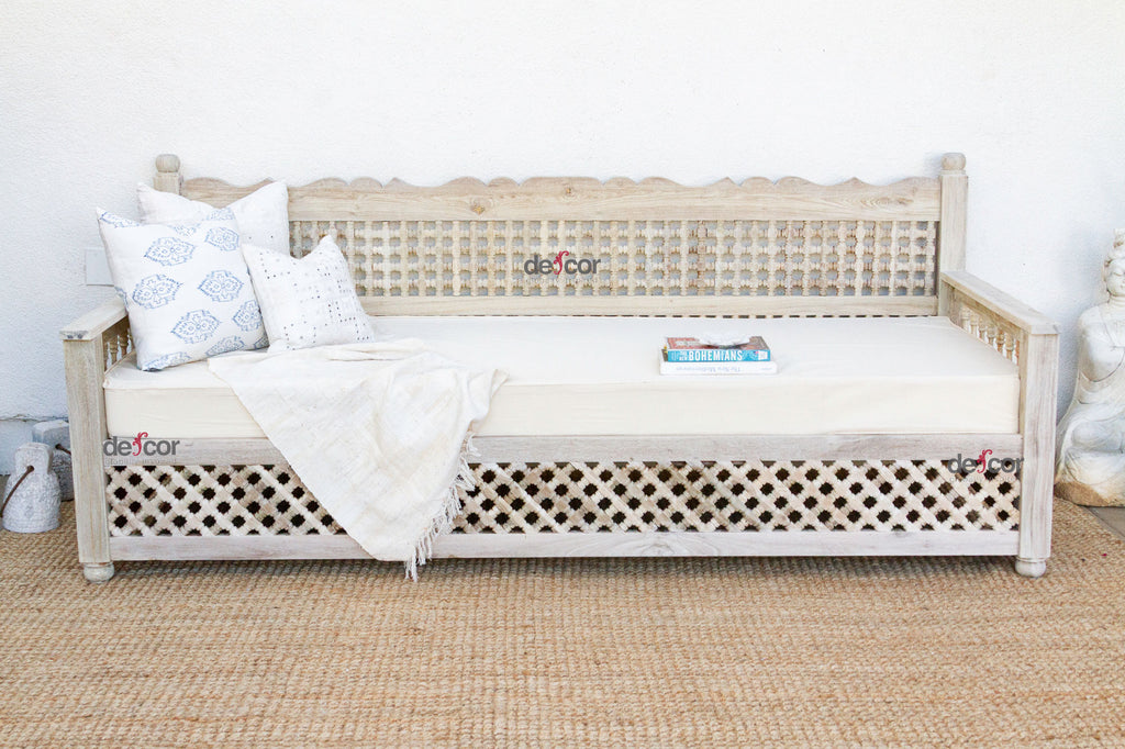 Sun-Bleached Serenity Moroccan Mousharabi Teak Daybed
