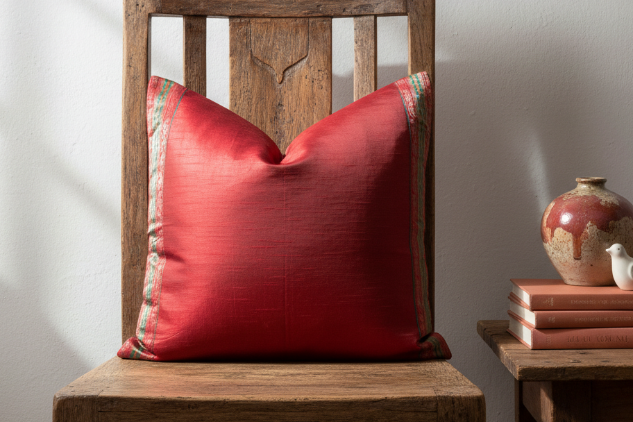 Maroon Festive Silk Euro Pillow Cover