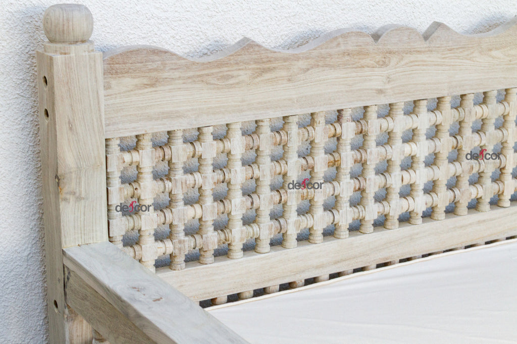 Sun-Bleached Serenity Moroccan Mousharabi Teak Daybed
