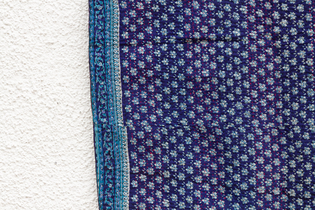 Midnight Blue Silk Kantha Reversible Throw (Trade)