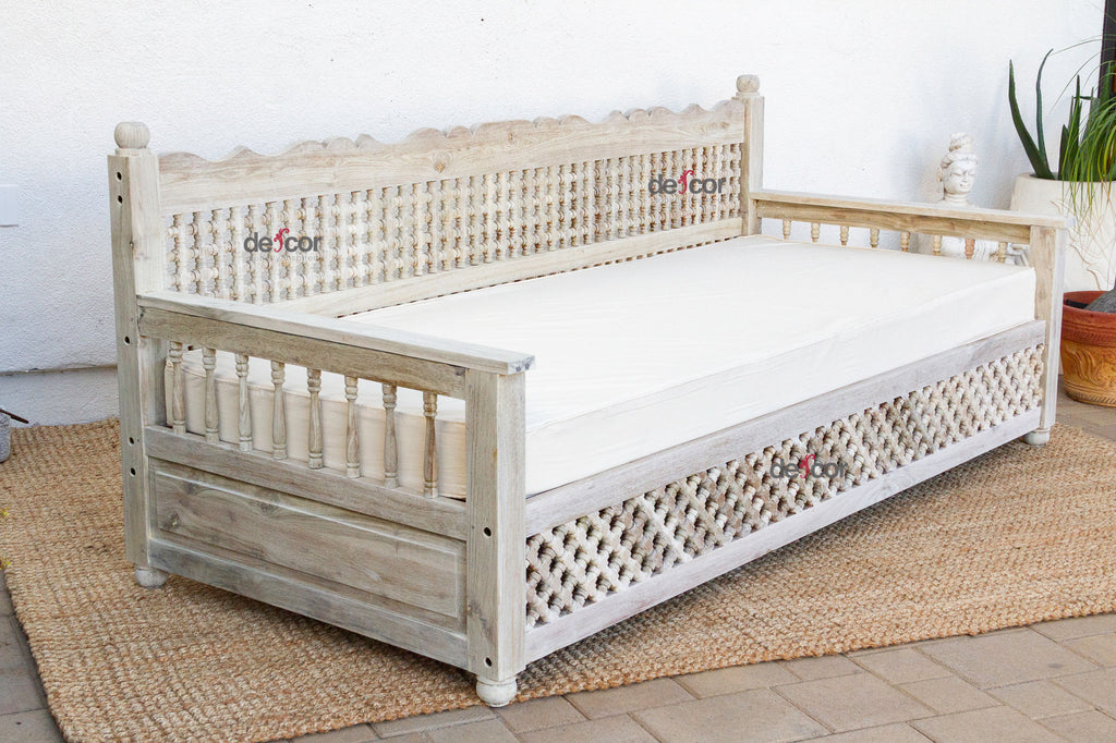 Sun-Bleached Serenity Moroccan Mousharabi Teak Daybed