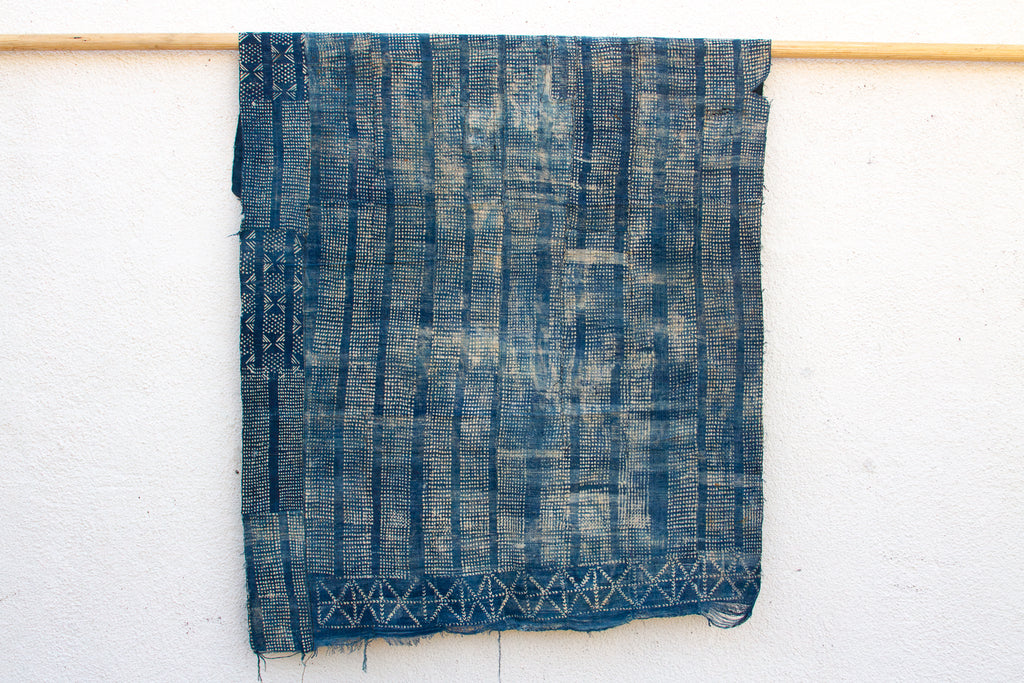 Azure Grid Indigo Mud Cloth Throw