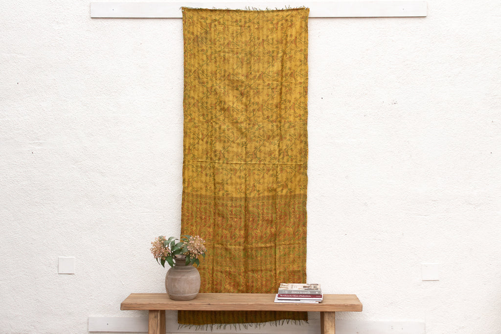 Mustard Gold Silk Kantha Reversible Throw